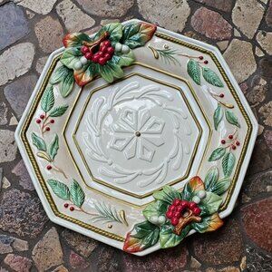 Fitz & Floyd Winter Wonderland Octagonal Holiday Plate, Embossed Festive Design